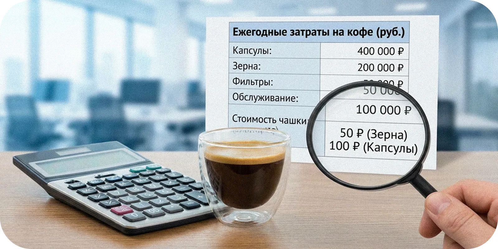 Расчёт стоимости чашки кофе